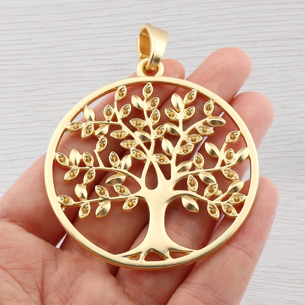 2 x Antique Gold Color Large Hollow Open Round Tree Charms Pendants For DIY Necklace Jewelry Making Findings Accessories