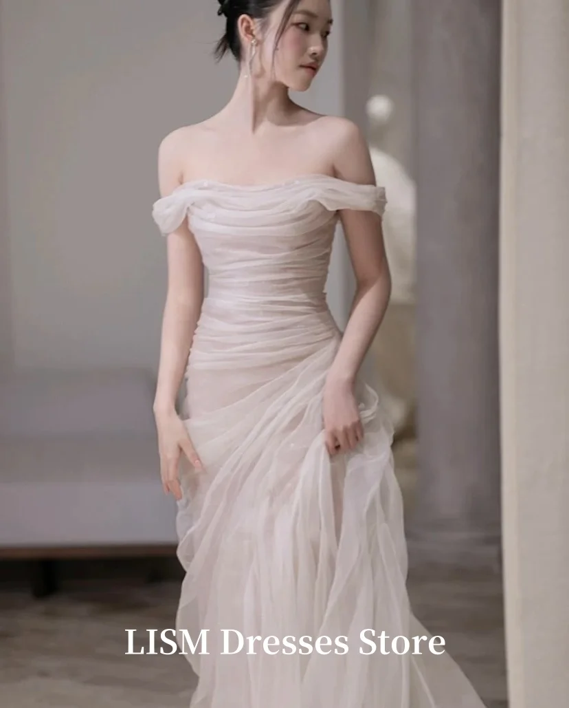 LISM Off Shoulder A-Line Evening Dresses Silk Tulle Fairy Elegant Long Prom Dresses Customized Photo Shoot 저녁 드레스 For Party
