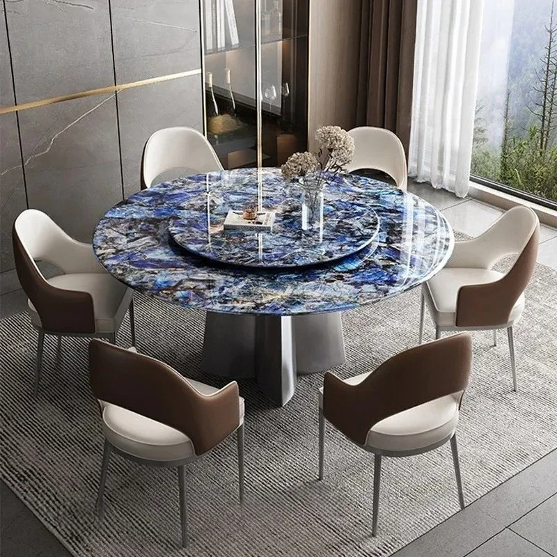 Super Crystal Stone Dining Table Light Luxury High-End Villa Marble Round Table Rock Slab Home Dining Table With Turntable