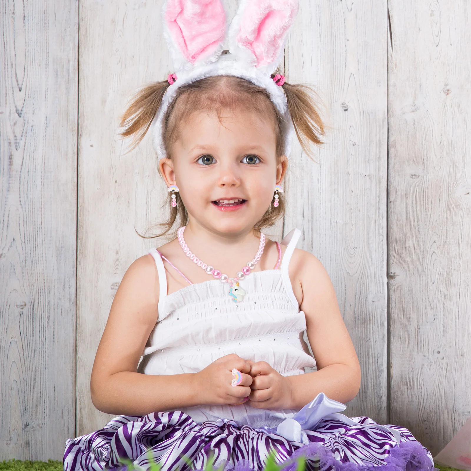 

2Sets Unicorn Shell Necklace Bracelet Earring Ring Jewelry Set Exquisite Fashionable Durable Gift Beaded Necklace