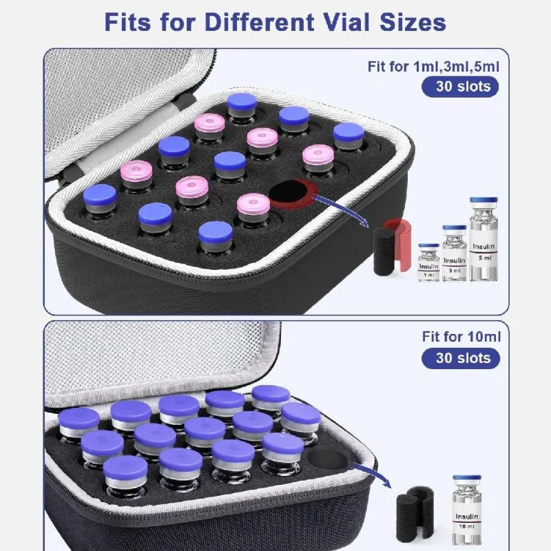 3ML/10ml Insulin-Aufbewahrungstasche mit 15/30 Fächern, Harte EVA-Diabetiker-Schutztasche, Stoßfeste Tragbare Reisetasche mit Netztasche – Detail 3