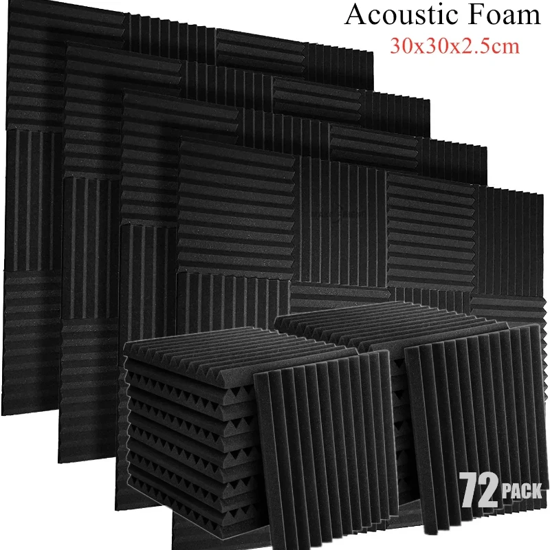 72 paquets de panneaux de mousse acoustique de Studio 300x300x25mm, carrelage d'insonorisation, rembourrage insonorisant, mousse de traitement d'isolation phonique