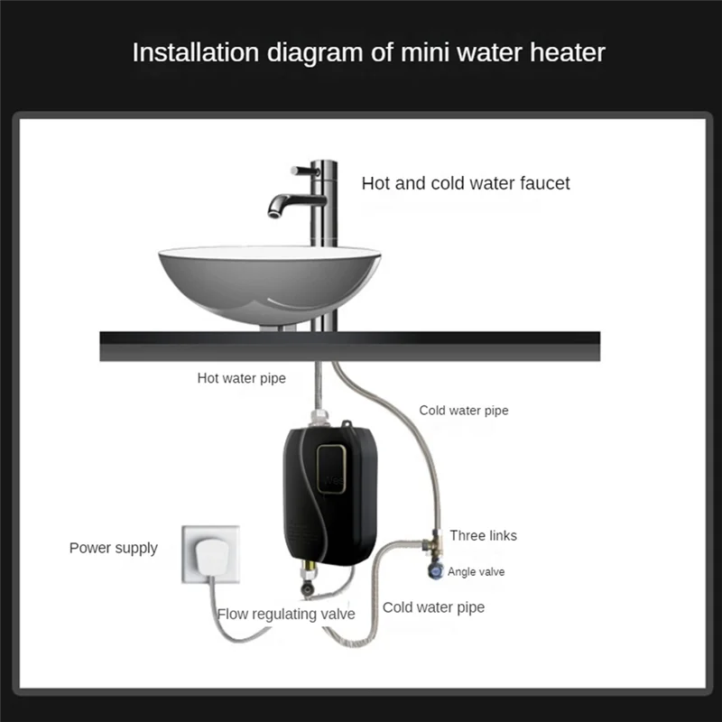 

ABAH-EU Plug,3000W 220V Mini Instant Hot Water Heater Electric Instant Hot Water Heater Tankless Water Heater Durable Black