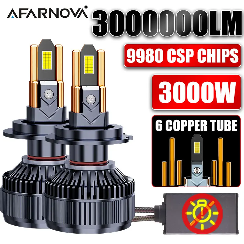 

Светодиодные автомобильные фары H7 3000W 3000000LM, высокомощные Canbus-лампы, 6 медных элементов, H1 H7 H11 9005 9006, противотуманные фары для автоаксессуаров