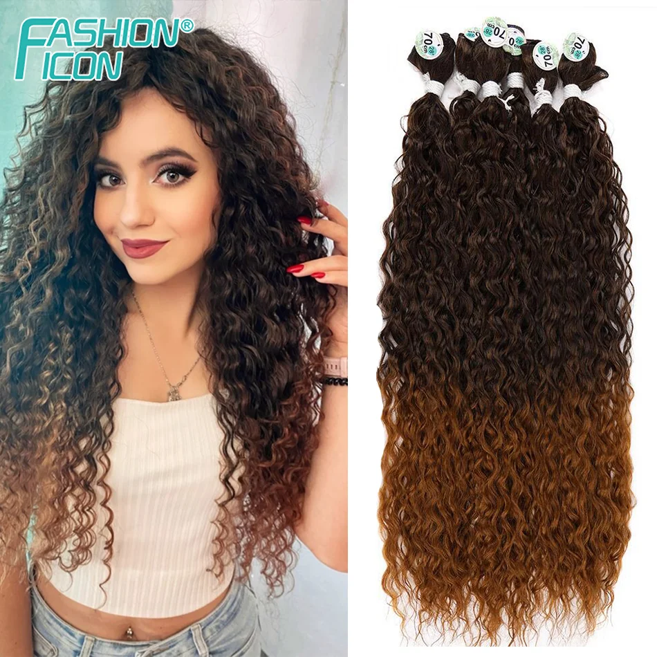 Mechones de pelo rizado orgánico sintético, extensión de cabello ondulado al agua, Anjo Plus, largo, ombré, naranja, alta calidad, 70-80cm