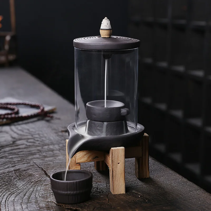 

1pc Acrylic Creative Home Decorations Windproof Backflow Incense Burner,Indoor Incense Fountain Candlestick (Without Incense)