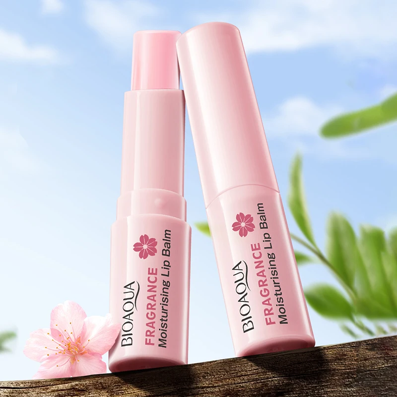 BIOAOUA ساكورا العطر ترطيب الشفاه بلسم طويل الأمد ترطيب أحمر الشفاه درجة الحرارة تغيير لون ماكياج الرعاية قناع الشفاه