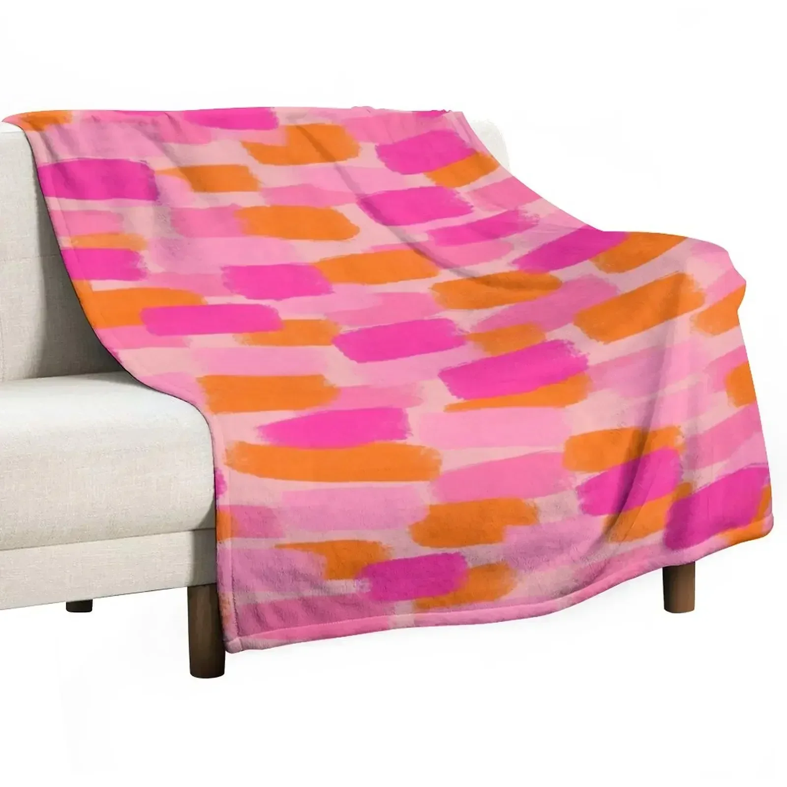 Abstract, Pink with Orange, Paint Brush Effect Throw Blanket Soft Plaid manga Single Sofa Blankets