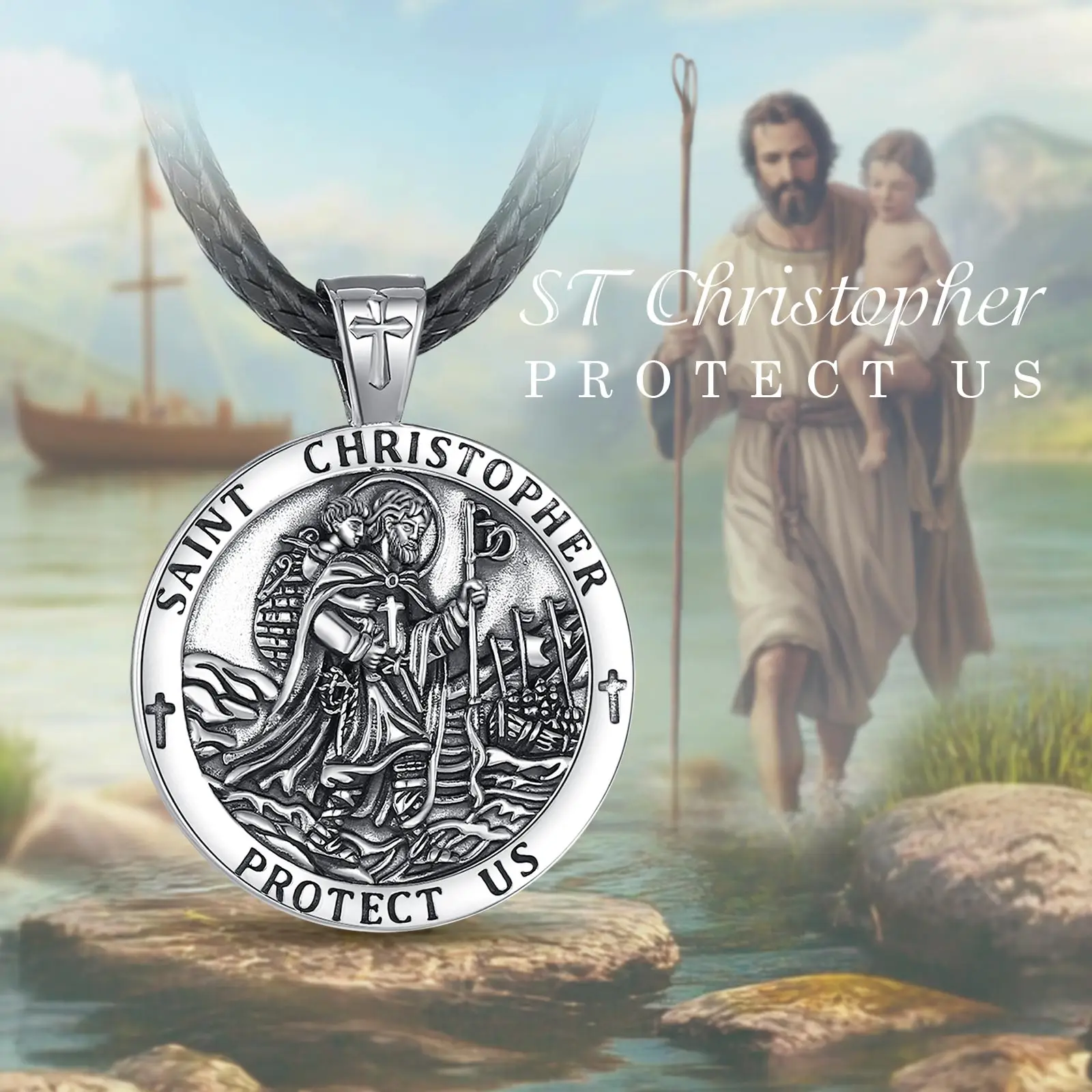 Eudora New 925 Sterling Silver Saint Christopher Pendant Medal Amulet Necklace Catholic Jewelry Religious Gift for Men Women view 5