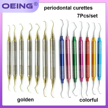 7pcs/set Dental Curettes Perio Scalers Gracey Curette Curettes Bone Dental Scaler Cleaning Periodontal Oral Care Teeth Whitening