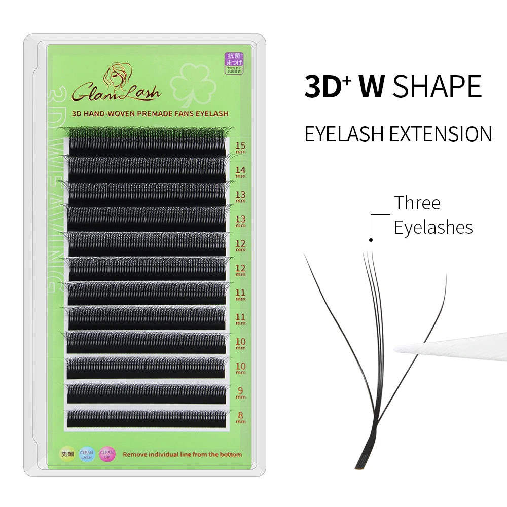 GLAMLASH 3D W Shape Three-Core Eyelash Extensions Premade Volume Fans W Style False Soft Natural Lashes Makeup Tool