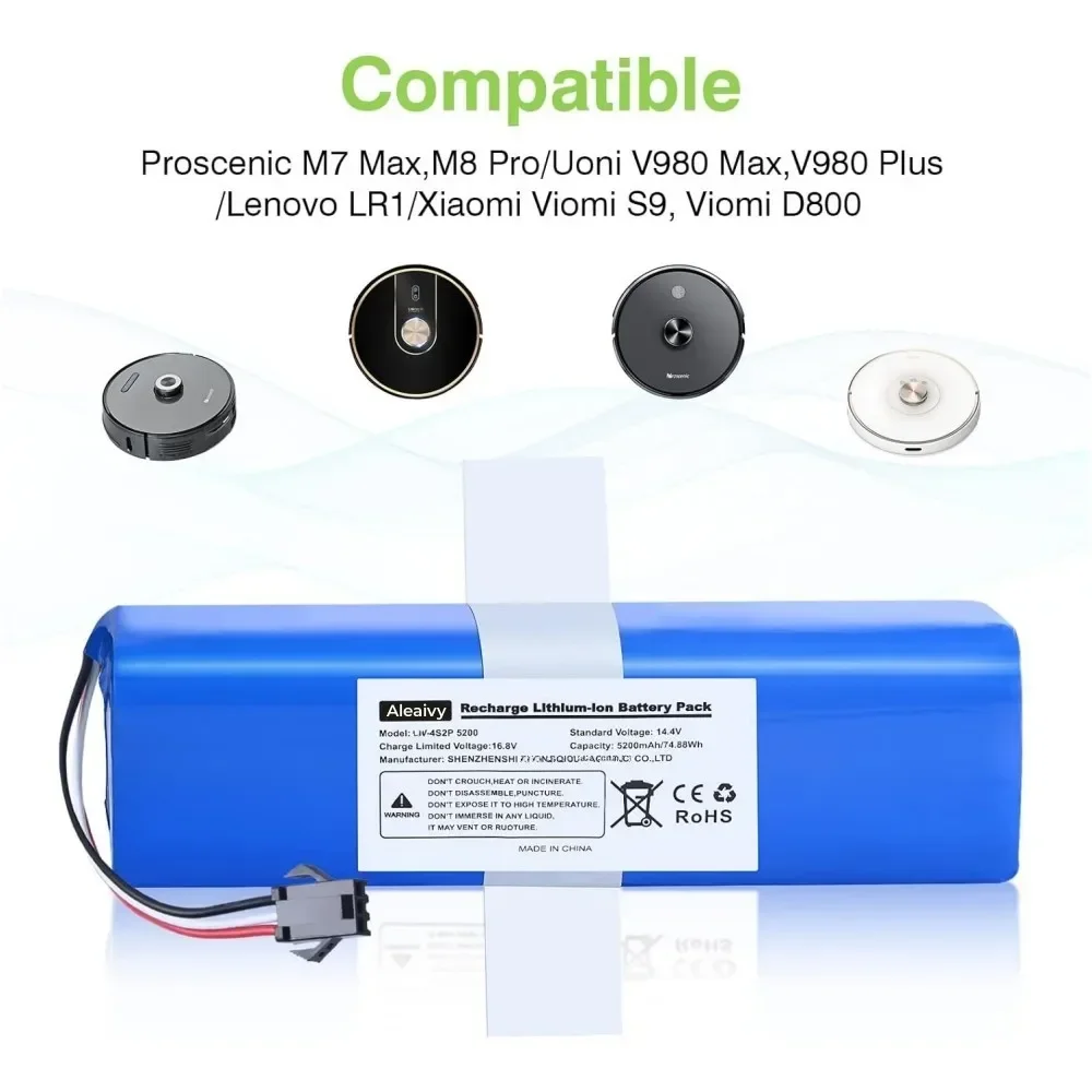 Batería recargable de 14,4 V, 12800mAh para XiaoMi Lydsto R1,Viomi S9, Proscenic M7 Pro, Lenovo LR1, paquete de batería de iones de litio de repuesto