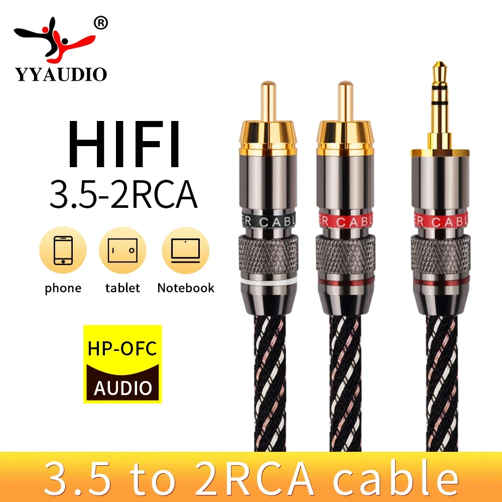 YYAUDIO HiFi 3.5mm do 2rca AudioCable 6N OFC AUX 3.5 złącze Stereo kabel RCA YSplitter do MP3 MP4 PC foneamplifikatory