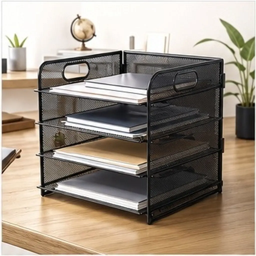 5-Tier Mesh Desk Paper Organizer Tray for Office Desktop Files Magazines Newspapers Folders Documents Paper Holder for Desk