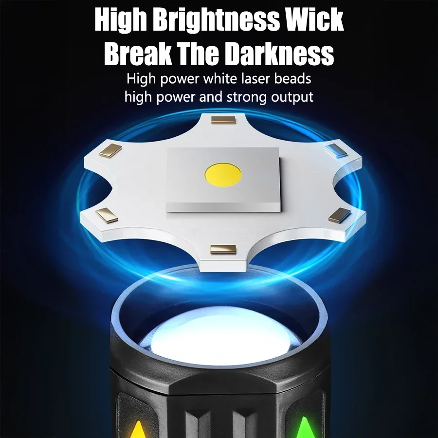 High Power Led Flashlights 2000LM With Power Display Light USB Charging Built-in Battery Handheld Lantern Camping Outdoor Use