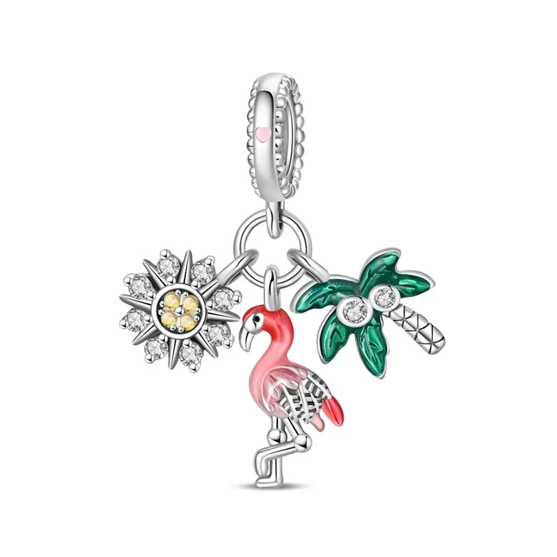 New 925 Sterling Silver Pink Summer Charm Pendant Fit 3mm Original Bracelet DIY Women Exquisite Birthday Party Jewelry Gifts