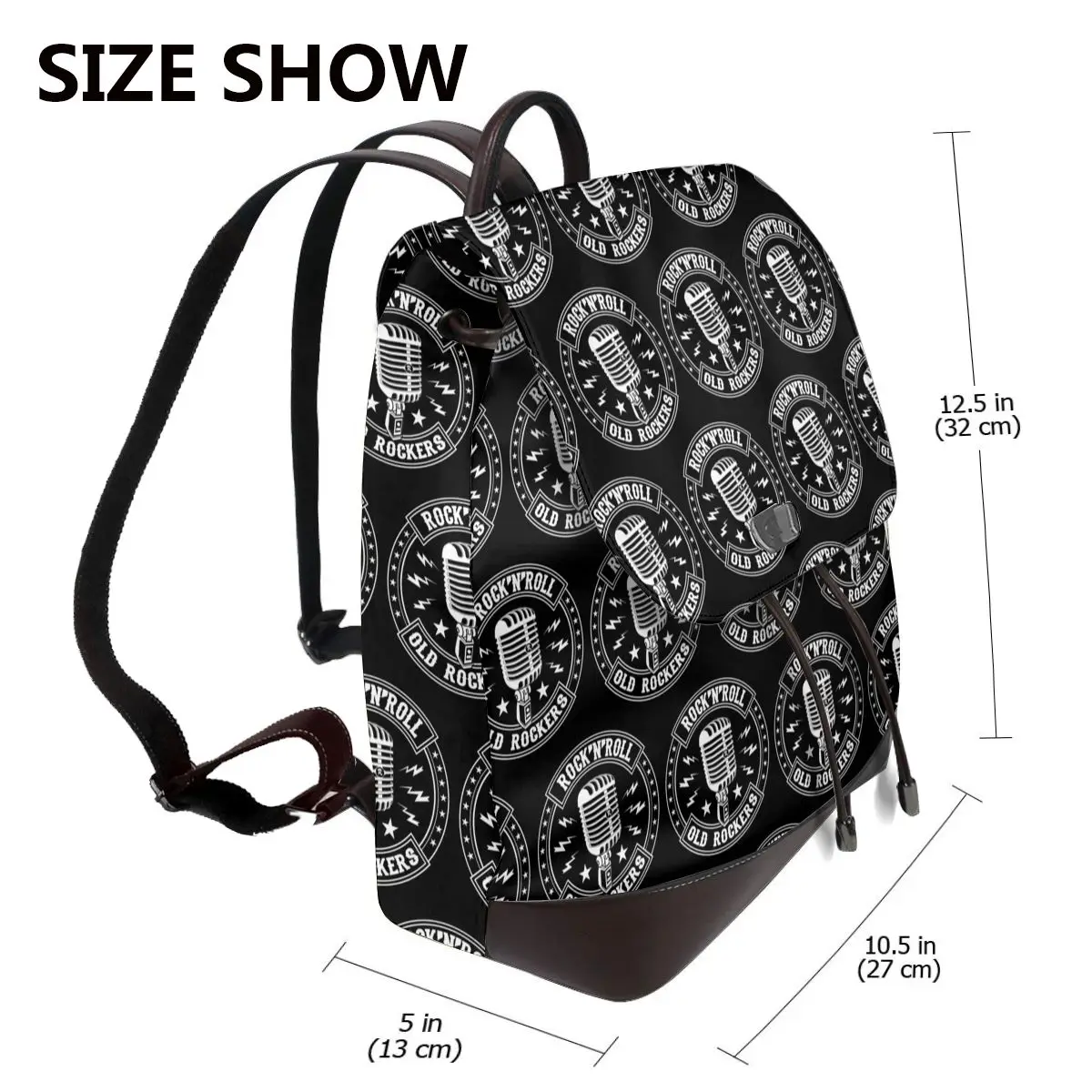 Microphone Rock And Roll Rockabilly Women Soft Leather Backpack Large Capacity Multi Pockets Work Travel Ladies Casual Rucksack