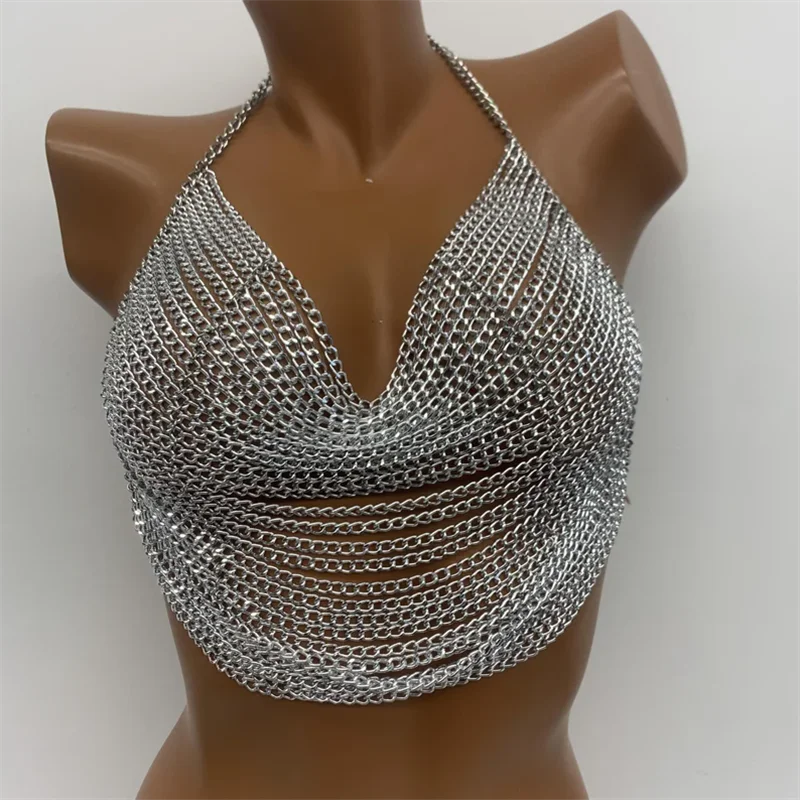 Festival-Schmuck Musikfestival Party Nachtclub Kleidung Damen Quasten-Tanktop Sexy Rückenfreies Ausgeschnittenes Crop-Top Y2K Körperkette – Detail 2