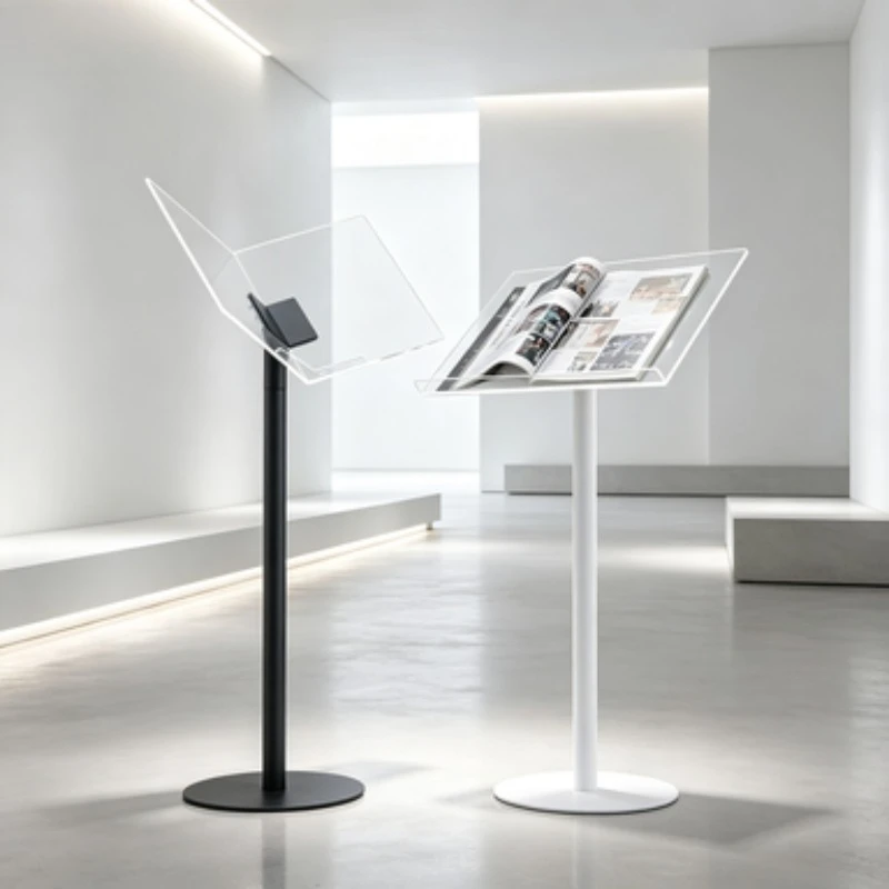 Minimalist Floor Magazine Rack Metal Acrylic Brochure Display Stand Large Book Catalog Reading Holder Flip Page Decor Ornamen