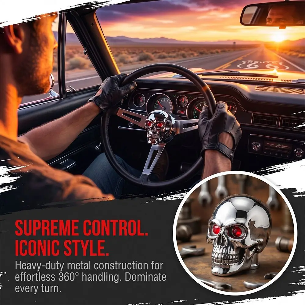 

Metal Bearing Steering Wheel Booster 360° Rotation Skull Head Design Power Handle Heavy Duty Easy Installation