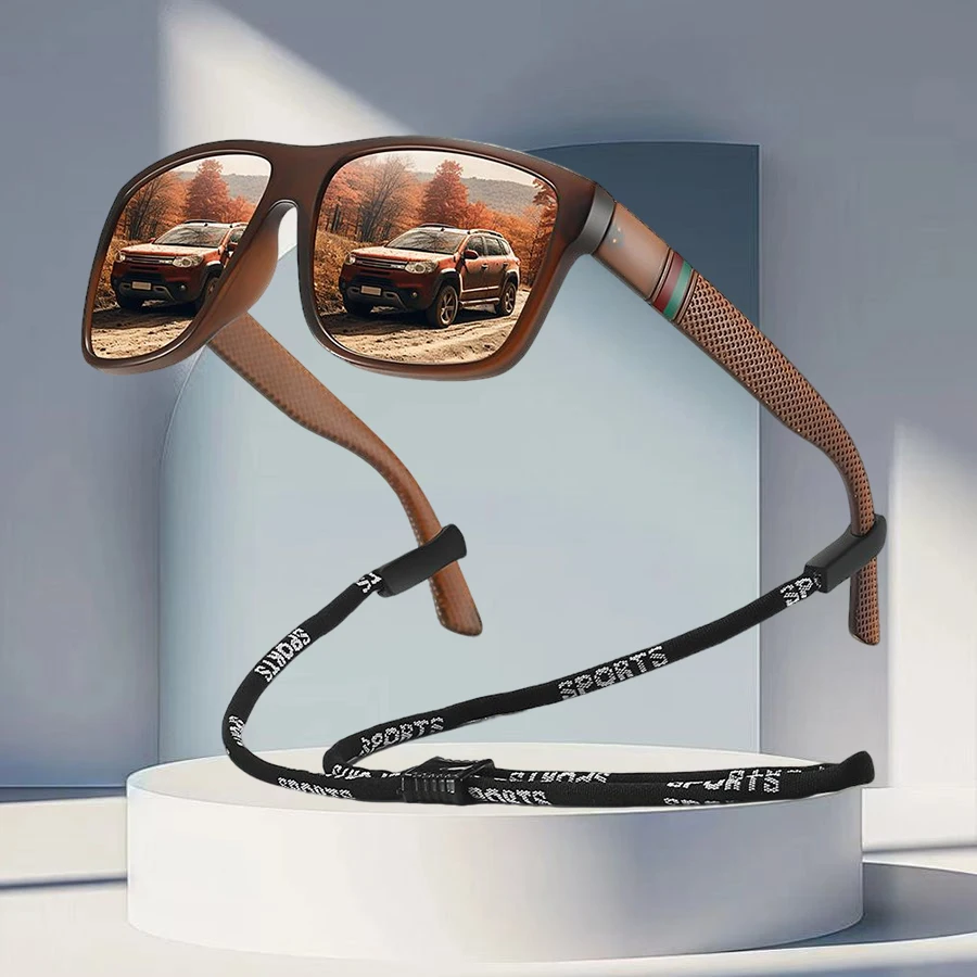 أزياء خمر المشارب الملونة مع سلسلة UV400 النظارات الشمسية الرجال النساء القيادة الصيد الملونة نظارات واقية خفيفة الوزن