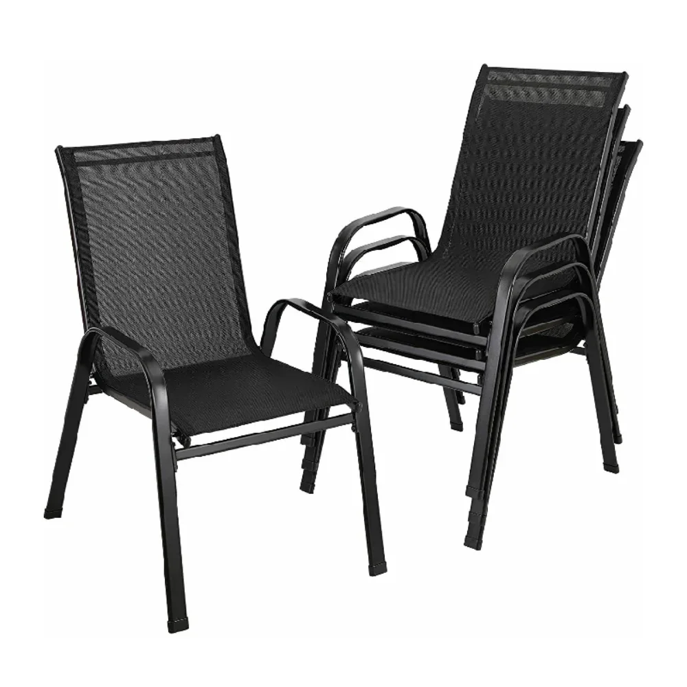 4PCS Garden Chairs Steel-iron+Teslin Fabric Folding High Back Balcony Chair Camping Chair Outdoor Seating Group Black