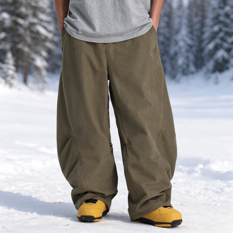 New Winter Men Snow Skiing Pants Windproof Waterproof Zipper Breathable Loose Simple Solid Outdoor Sports Hiking Snow Trousers
