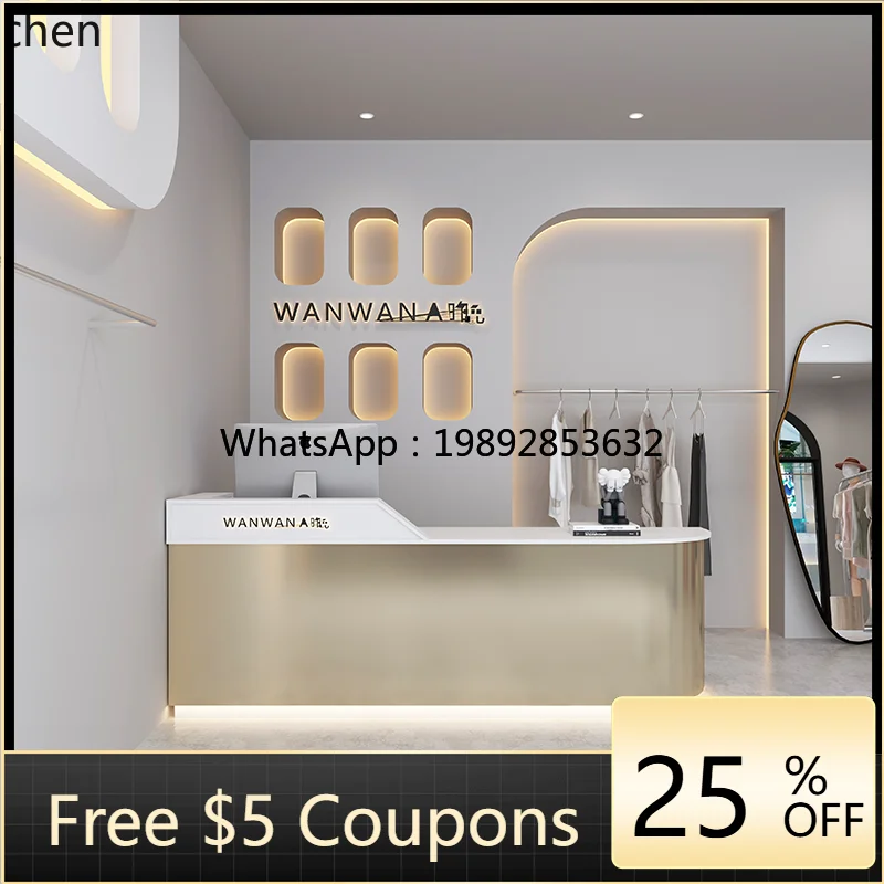 

U2 modern simple clothing store stainless steel bar barber shop checkout page curved hair salon paint front desk bar