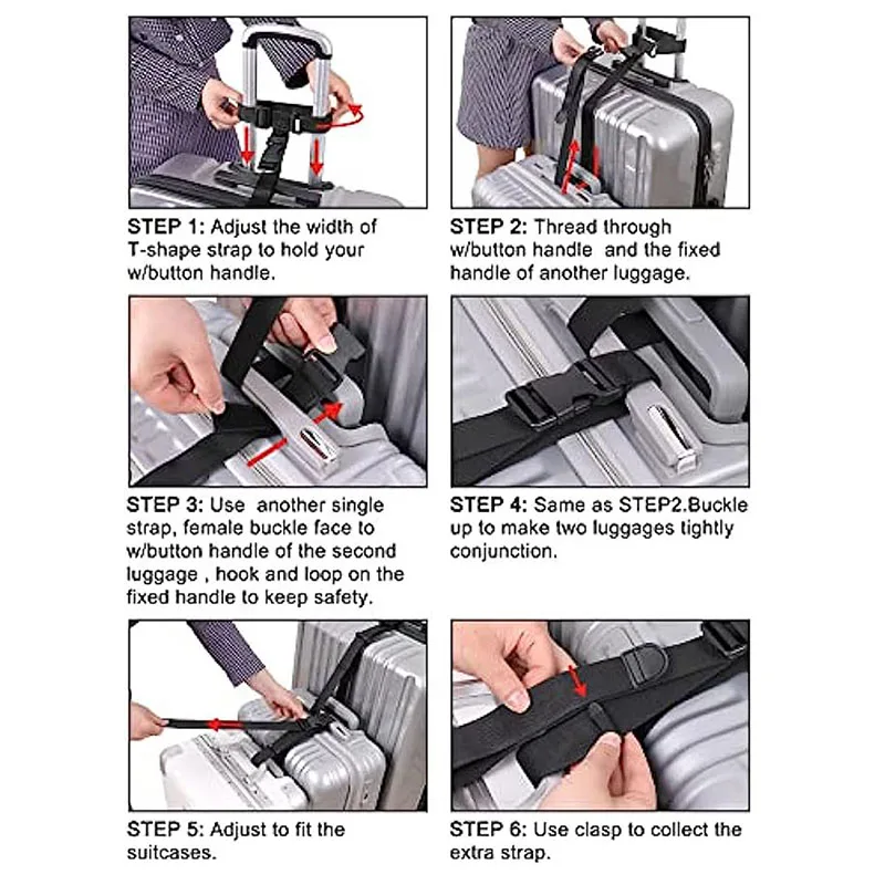 Luggage Straps Two Add a Bag Suitcase Strap Belt Adjustable Travel Attachment Accessories for Connect Luggage Together Black