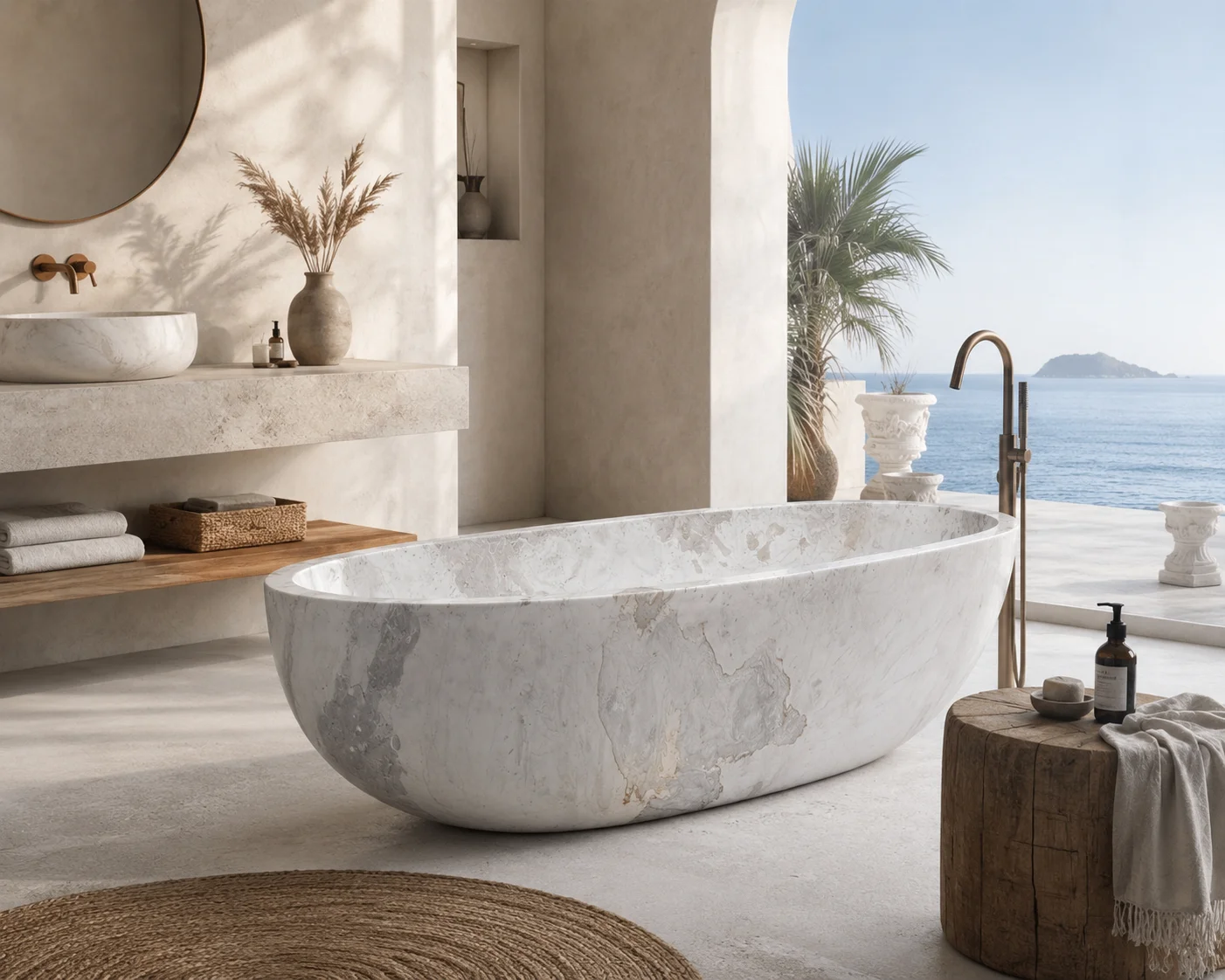 #￥Wholesale Natural White Marble Stone Bathtub Custom High Quality Freestanding Modern Indoor Soaking for Hotel  Home Bathroom