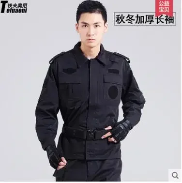 Primavera negro uniforme combate hombres pantalones traje guardia de seguridad trabajo tela gruesa