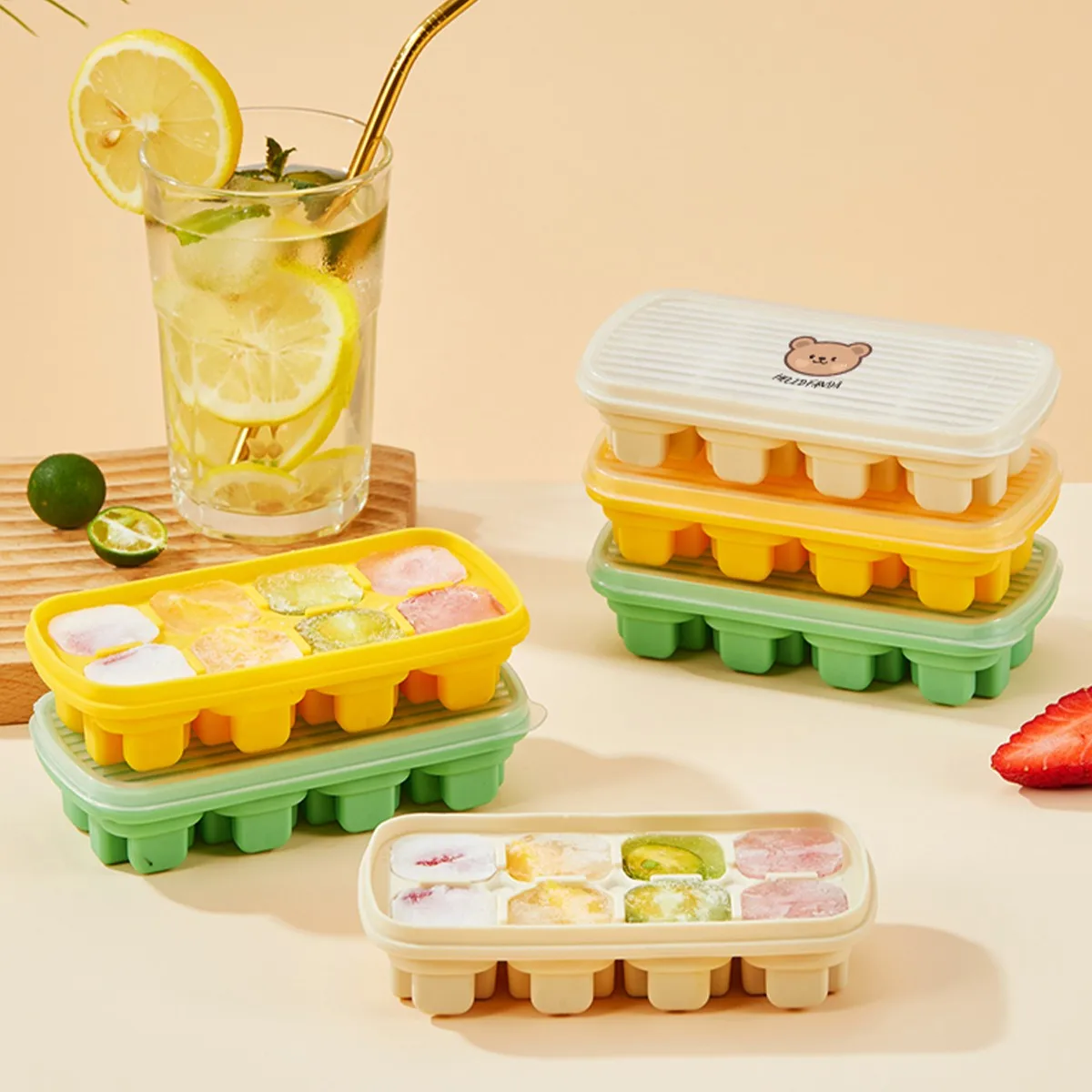 Mini 8 Grids Plastic Ice Mold With Ice Cube Box Reusable Ice Cube Tray Drink Whisky Ice Coolers Ice Cube Maker Kitchen Bar Tools