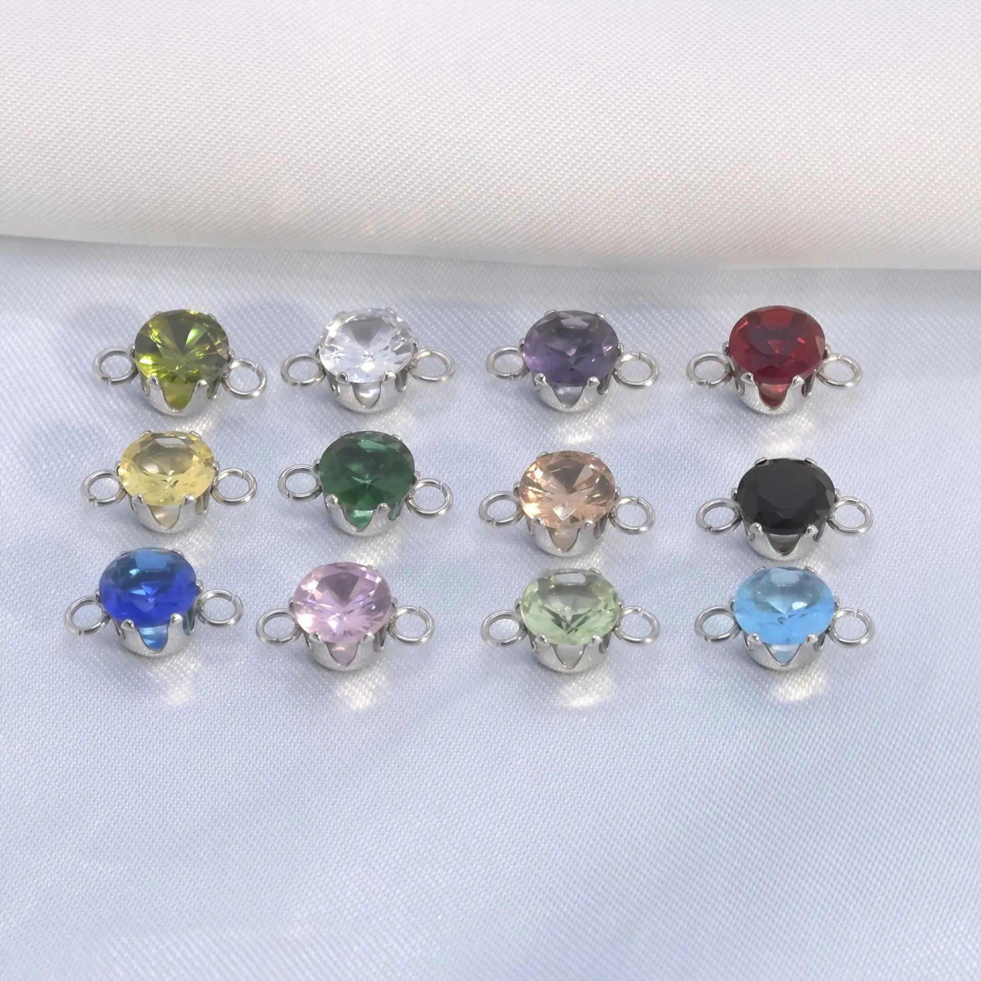 6mm Round Double Drop Zircon Pendant Stainless Steel Base DIY Bracelet Necklace Earring Accessories In Stock