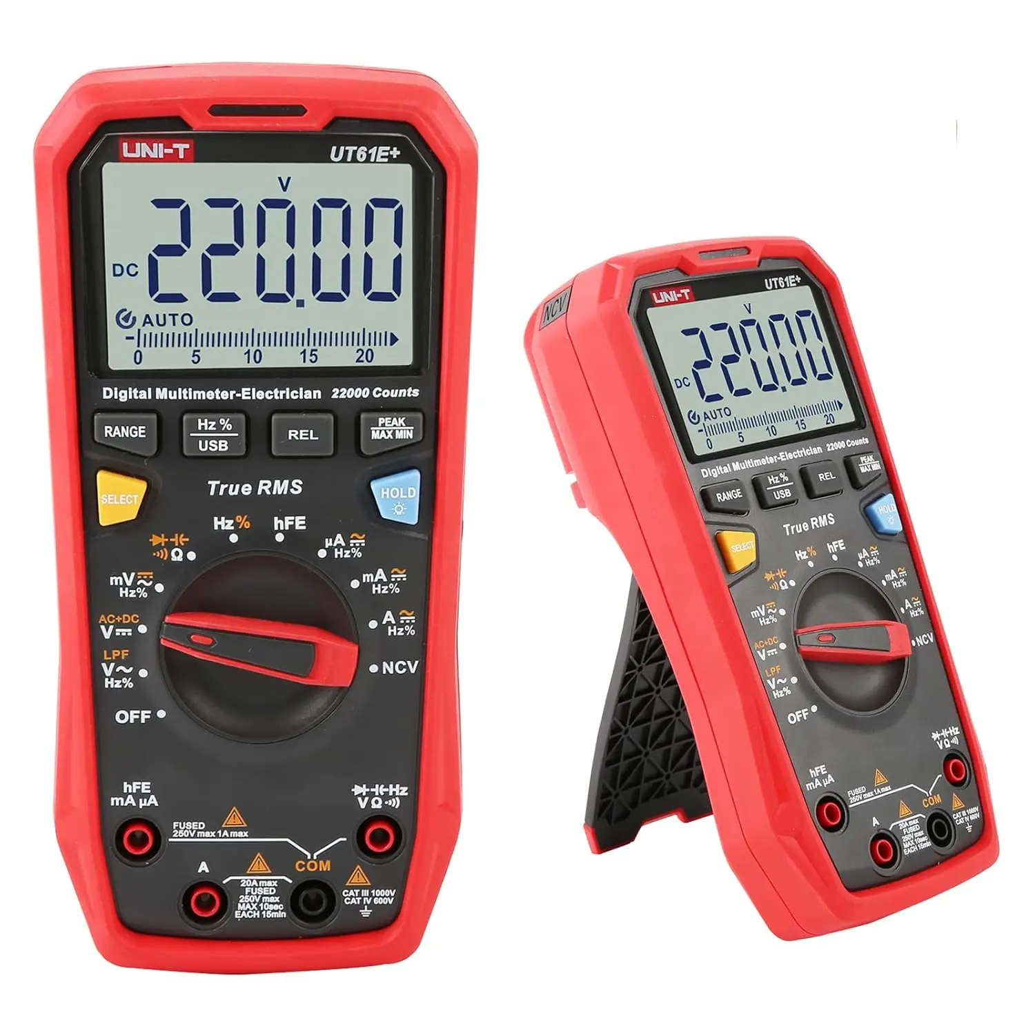 

UT61E+ Цифровой мультиметр, 1000 В, 20 А, 22000 отсчетов, истинное среднеквадратичное значение, автоматический диапазон, NCV, hFE, напряжение переменного/постоянного тока, ток, сопротивление, емкость