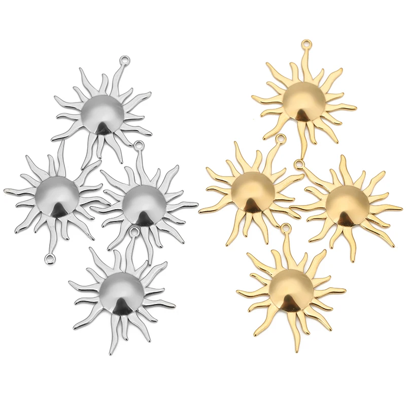 4pcs Polishing Stainless Steel Large Sun Flower Charm Bohemian Sun Pendant for DIY Earrings Necklace Jewelry Making Accessories