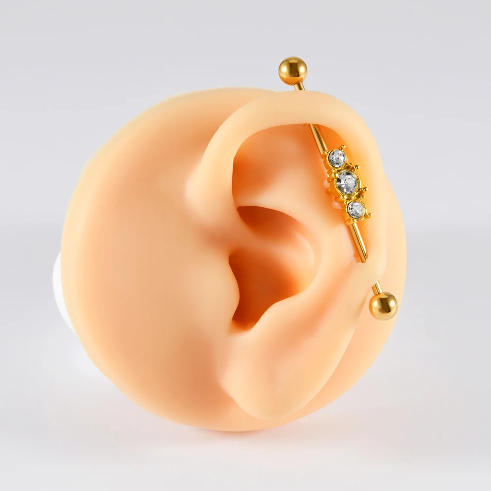 1PC CZ Star River Chain Industry Barbell Piercing Cartilage Lobe Earring 1.6mm Stainless Steel Rhinestone Zirconia Earring Stud