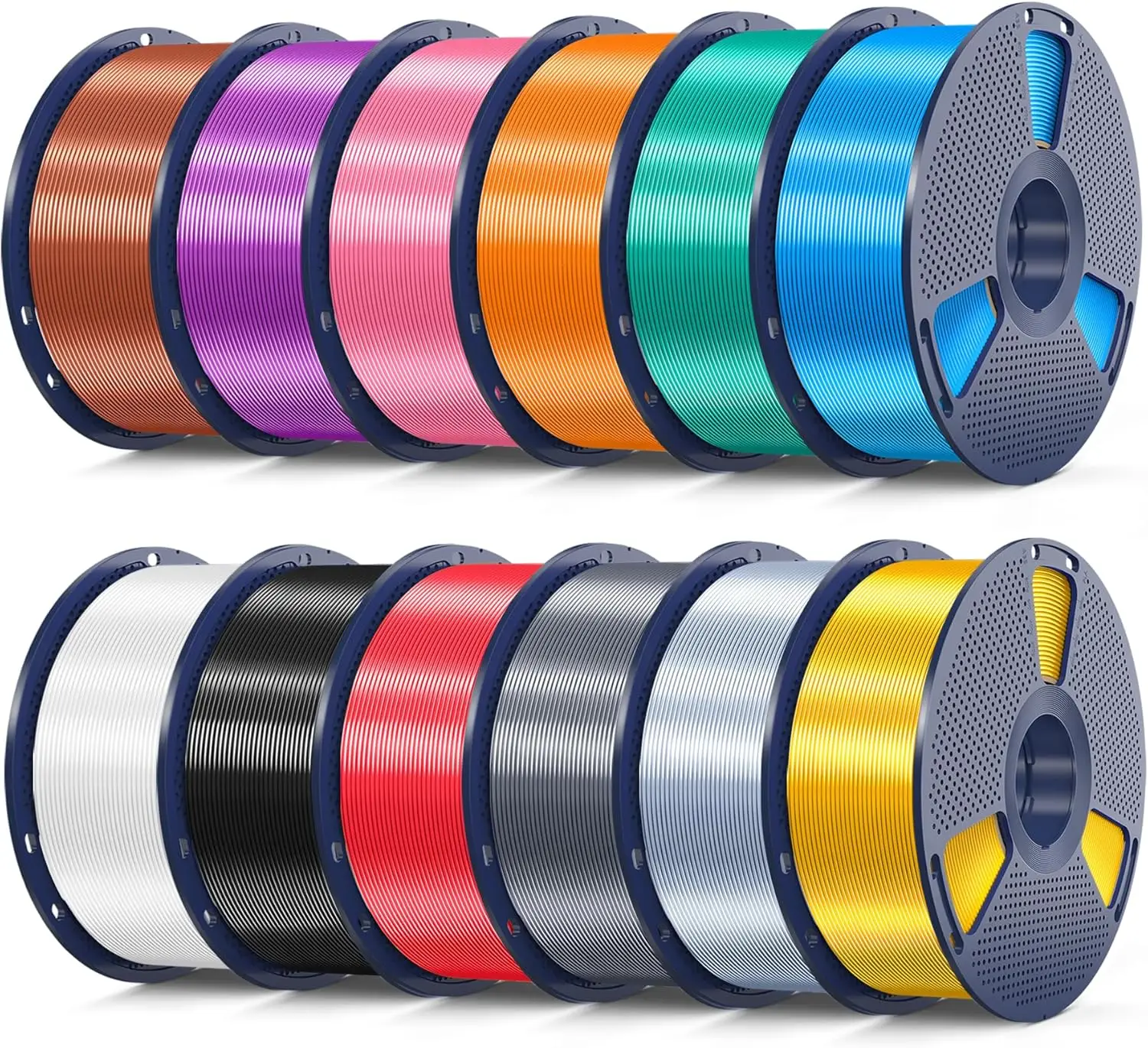 

12KG Silk PLA Filament Bundle, 1.75mm+/-0.02mm, 12 Colors, 1KG/Spool