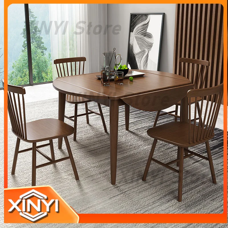 Solid Wood Folding Extendable Dining Table for Small Spaces Converts from Square to Round Multi Functional Home Use Table Set