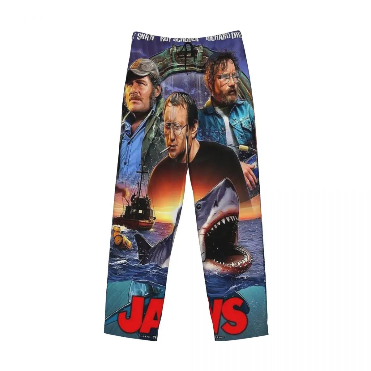 Custom Jaws Horror Movie Pajama Pants Men Sleepwear Sleep Lounge Bottoms with Pockets