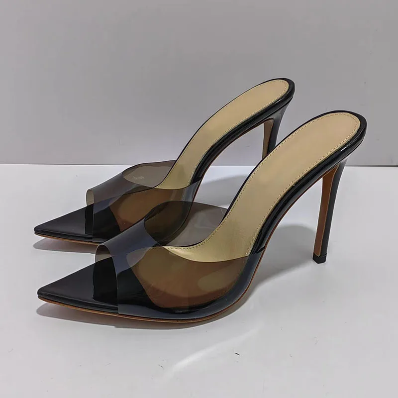 

Sexy High Heels Slippers Women PVC Pointed Peep Toe Gladiator Sandals Summer Shoes Woman Thin Heels Runway Slides Woman