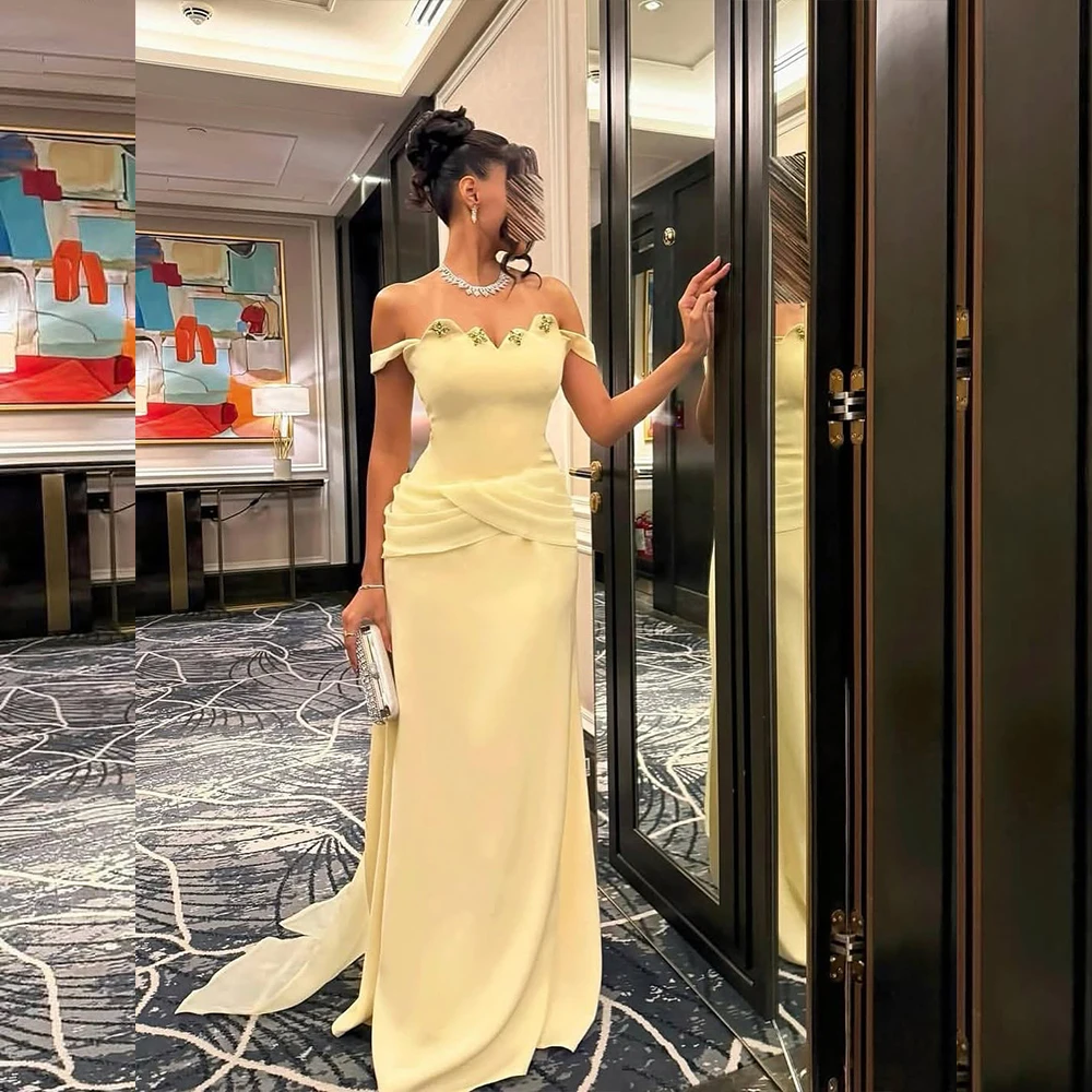 

Summer Evening Dresses Sweetheart Off Shoulder Women Dress Beading Mermaid Sweep Train Backless Party Prom Dress Customized