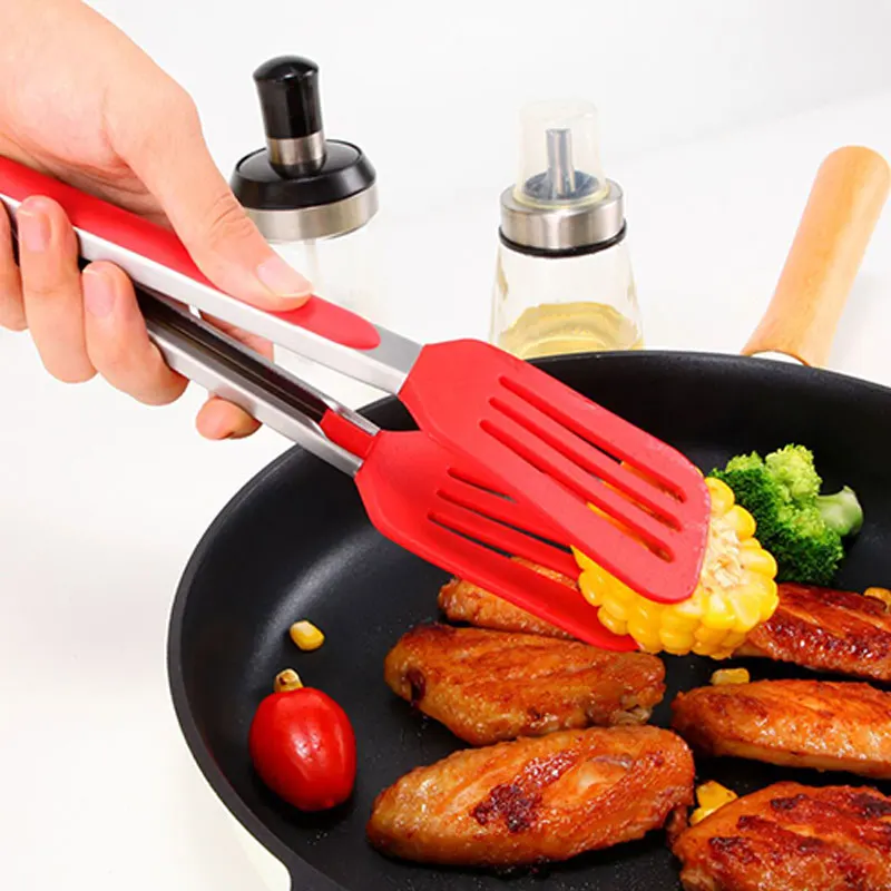 1PC Silicone Food Clip Leakage Shovel  Steak Fish Stainless Simple Anti-scalding Barbecue Bread