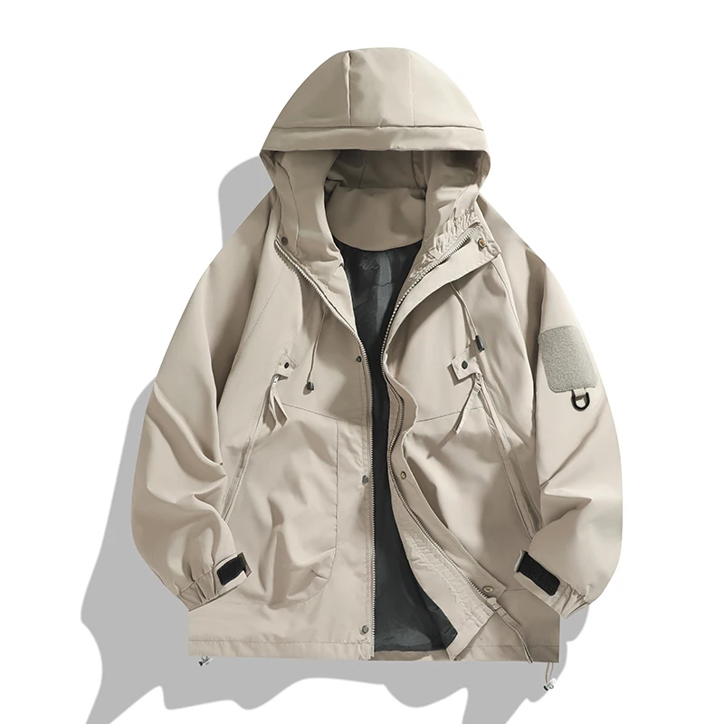 Chaqueta informal holgada con capucha para hombre, Parka deportiva sólida a prueba de viento, resistente al agua, abrigo técnico duro, primavera y otoño, 2024