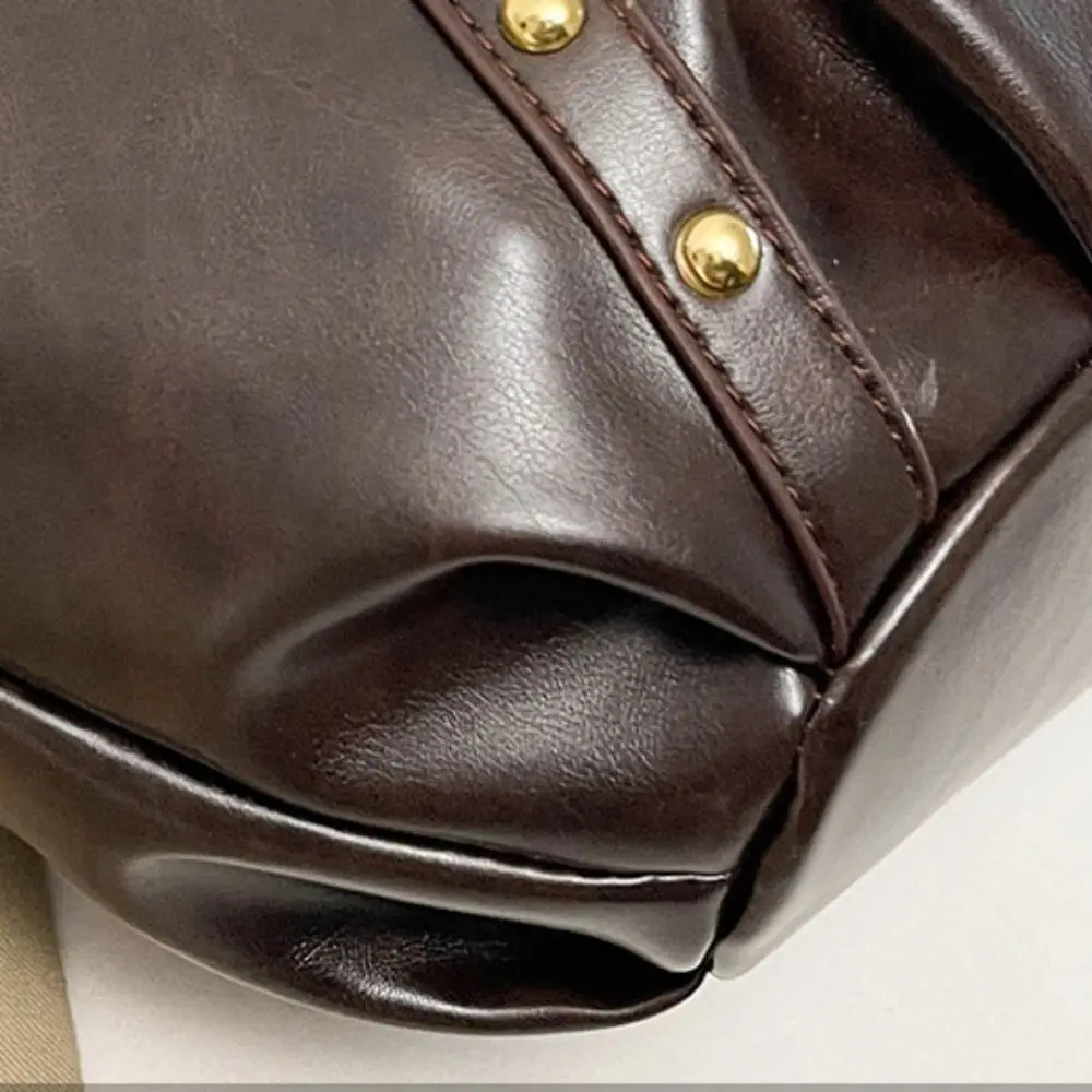 

Oil Wax LeatherRetro American Style Rivets Buckle Crossbody Bag Large Capacity Korean Style Locomotive Style Underarm Bag