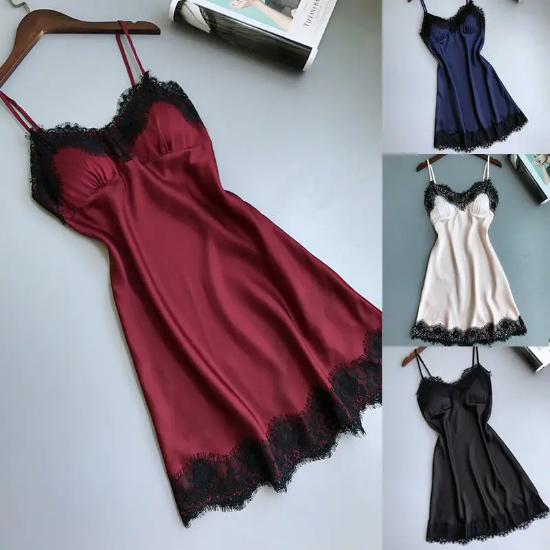 

Home sexy pajama Lace Lace women's V-neck Halter short nightdress Pajama Underwear Summer dress Silk evening dress