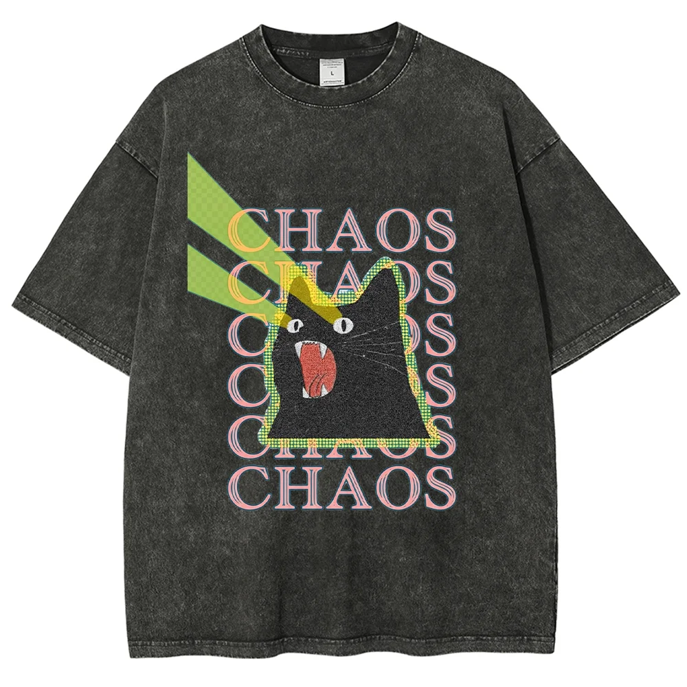 Acid Wash Vintage Graphic T Shirt - 남녀공용 빈티지 워싱 티셔츠, 혼돈을 주제로