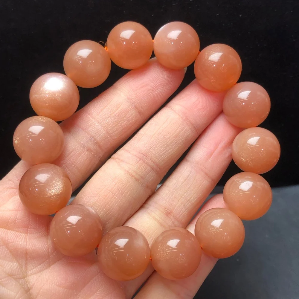 15MM Natural Orange Sunstone Quartz Bead Bracelet Jewelry For Woman Man Fengshui Healing Wealth Beads Crystal Gift 1pcs