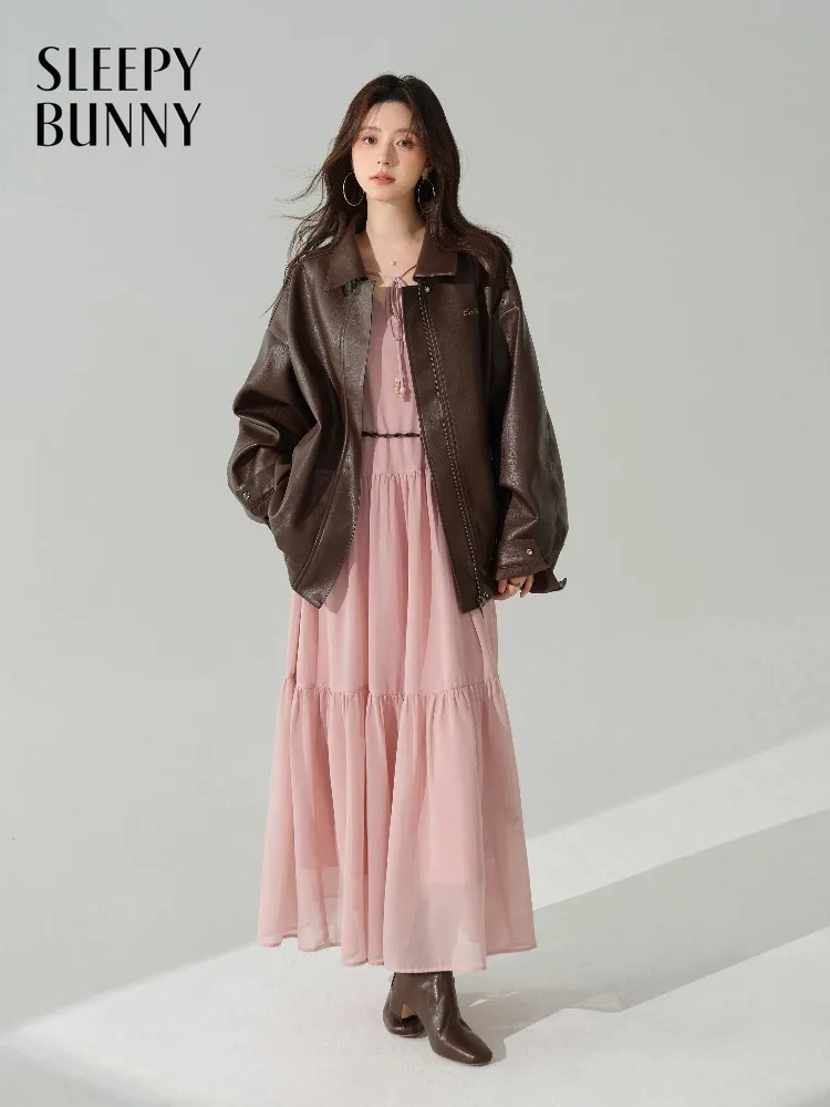 

Women Retro Maillard Jacket Elegant Spring Two Piece Set Puff Sleeve V Neck Tiered Maxi Dress Lady Casual Office Party Outfits