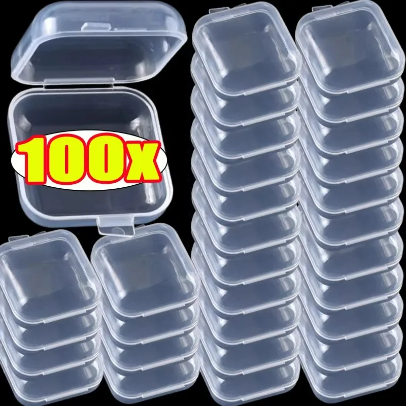 Fashion Mini Transparent Plastic Square Jewelry Box Flip Portable Pill Container Earplug Storage Boxes Earrings Display Case Box