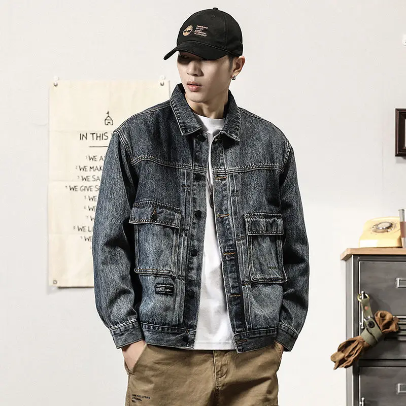 Spring and Autumn New Loose Denim Jacket Men\'s Casual Retro Washed Work Jacket